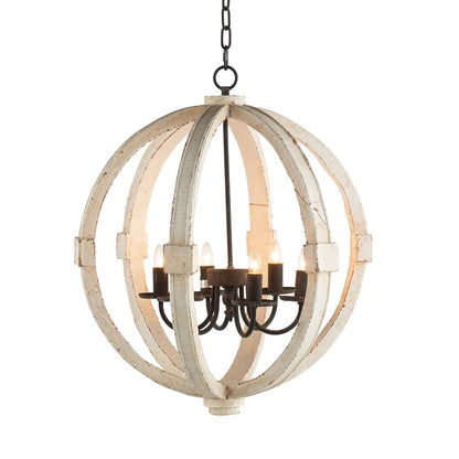 6-Light Wood Chandelier - White Pine, Kitchen Dining Room
