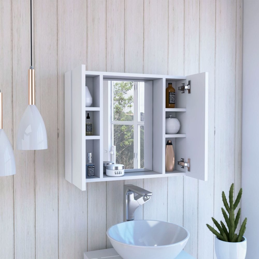 White Medicine Cabinet - 19" Double Door Storage for Bathroom