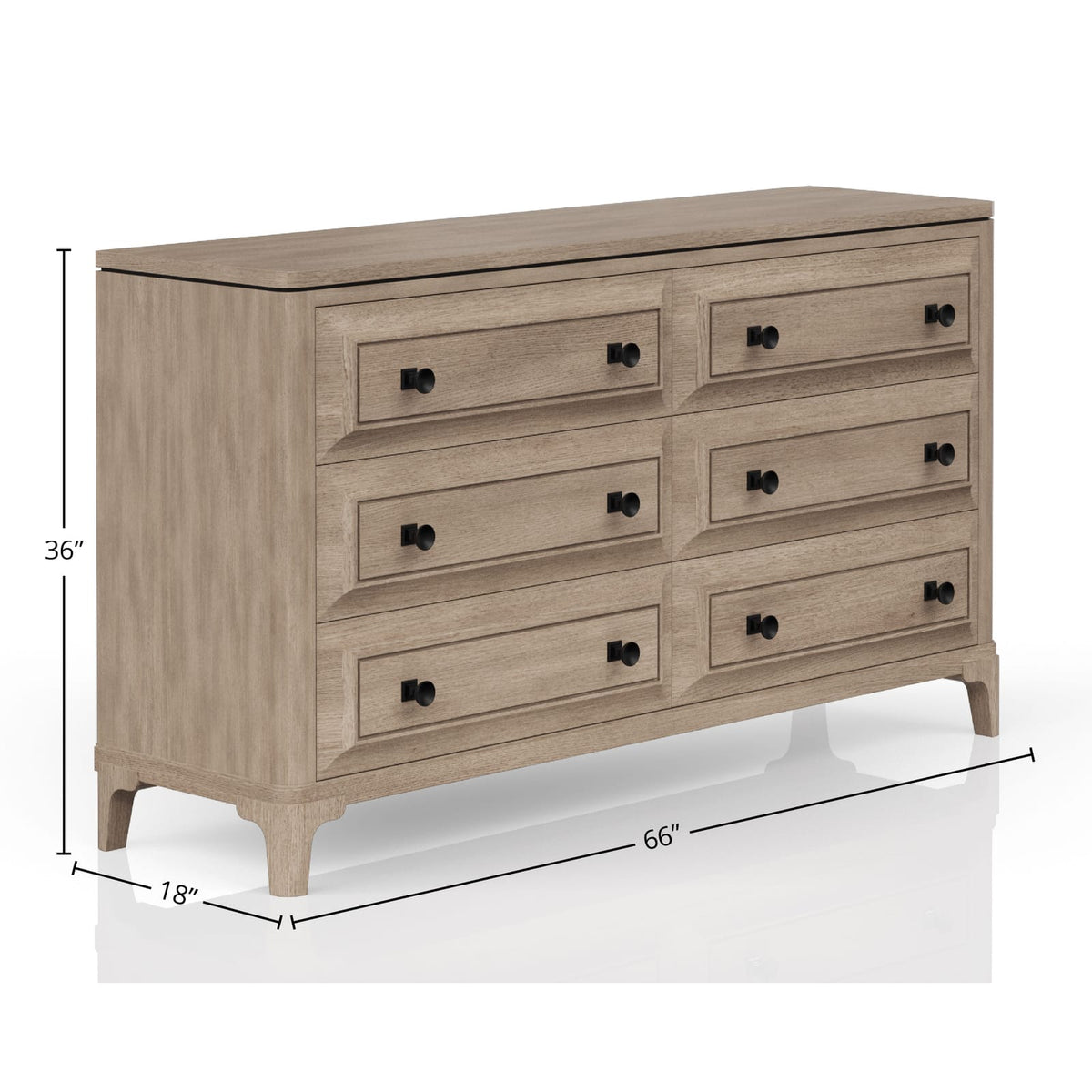 Modern 6 Drawer Dresser Sand Finish - Solid Wood MDF