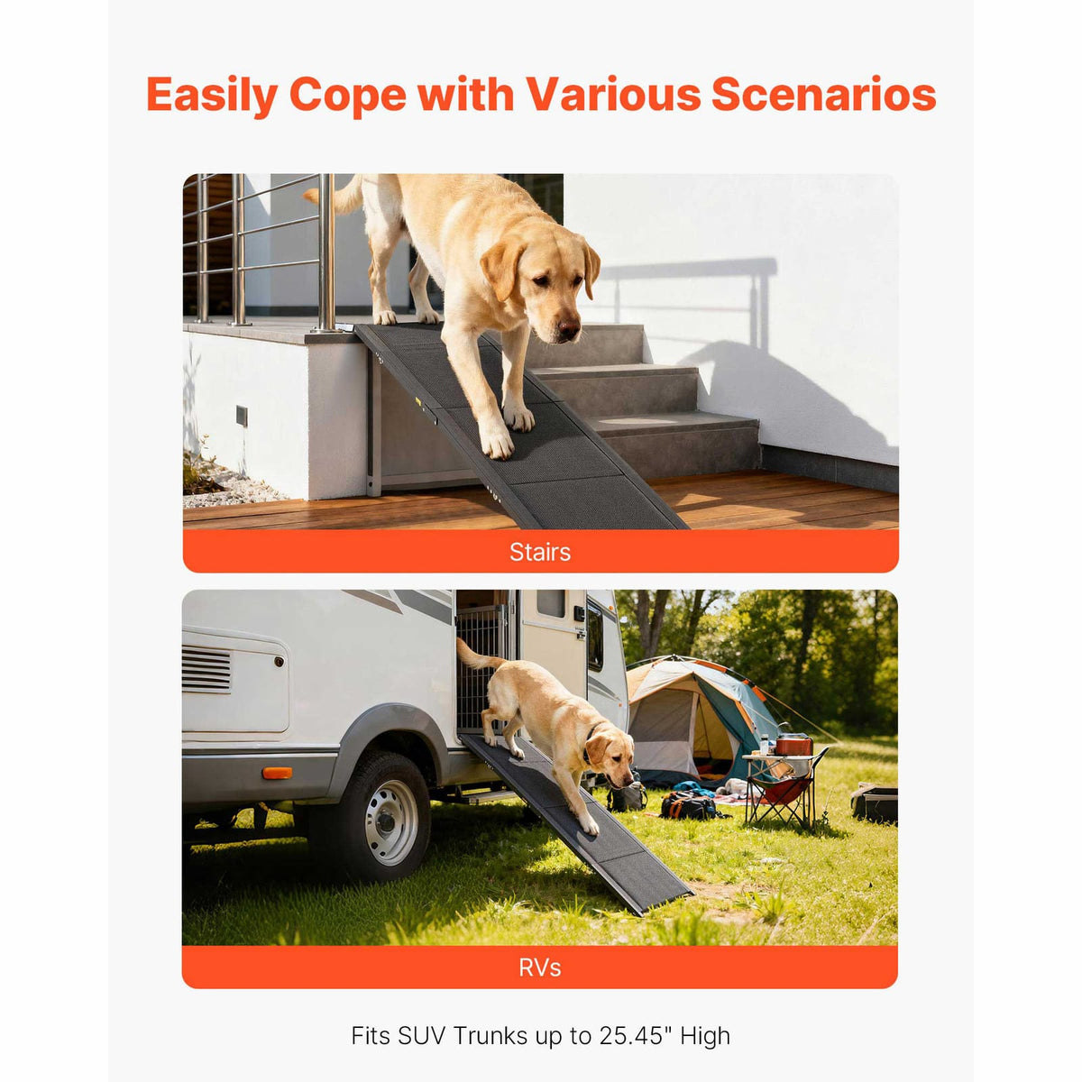 71" Aluminum Dog Ramp - Black Folding Pet Stairs for Cars