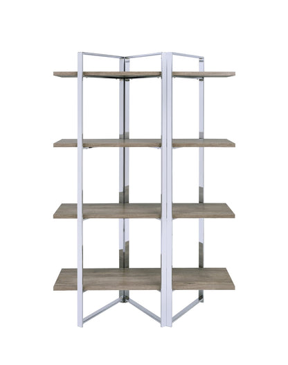 4 Shelf Natural Wood Bookshelf - Chrome Frame