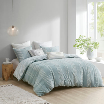 Queen Cotton Blue Duvet Cover Set - 3 Piece
