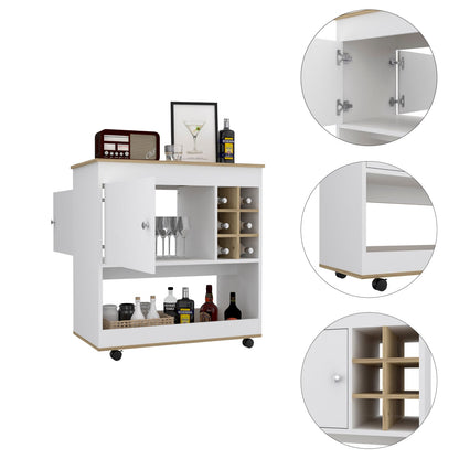 Light Oak Bar Cart - 6 Bottle Storage, Lower Panel Design