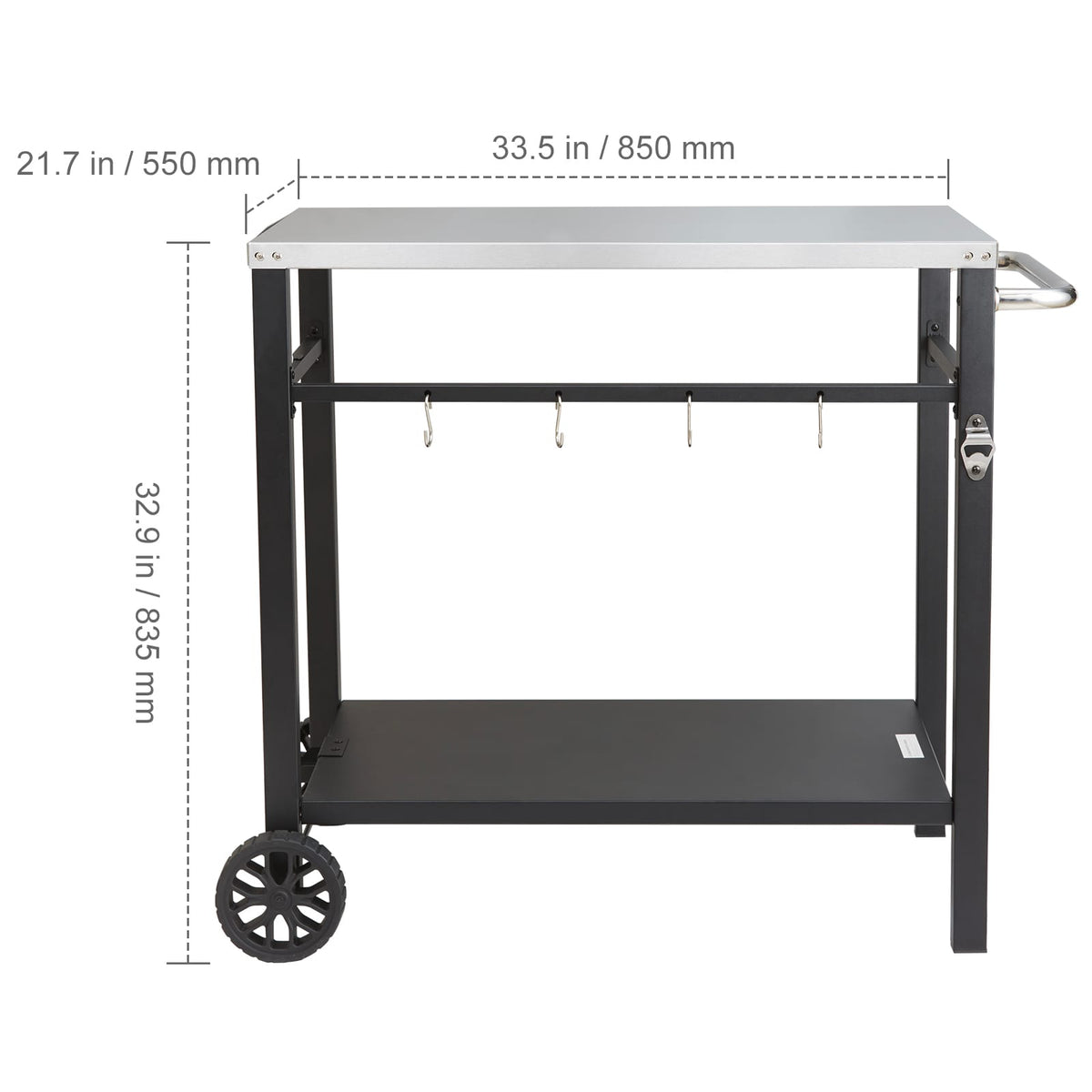 Black Iron BBQ Grill Cart with Stainless Steel Table - 35" Kitchen Island