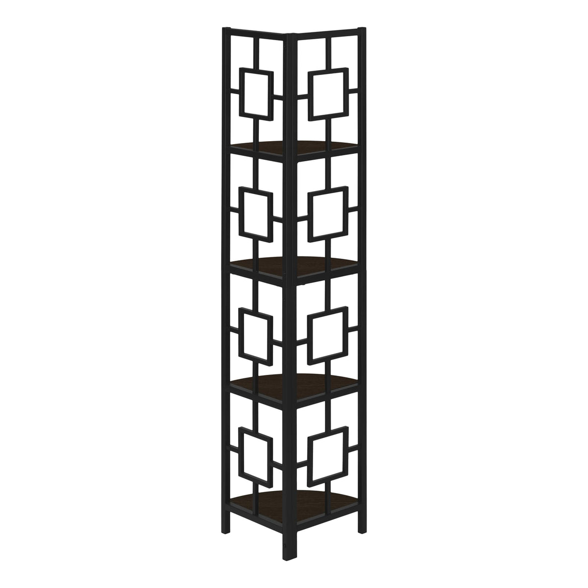4 Tier Espresso Metal Corner Bookshelf - 62"H for Living Room