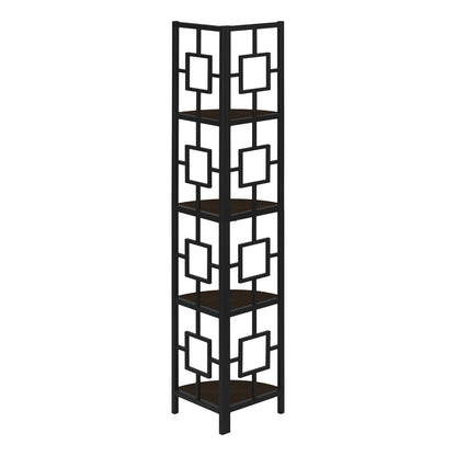 4 Tier Espresso Metal Corner Bookshelf - 62"H for Living Room