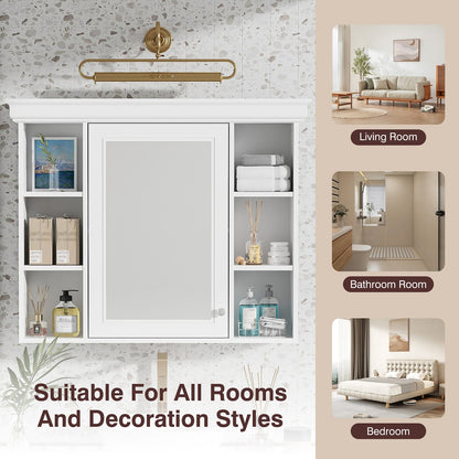 35'' White Wall Mounted Bathroom Storage Cabinet with Mirror Door - MDF