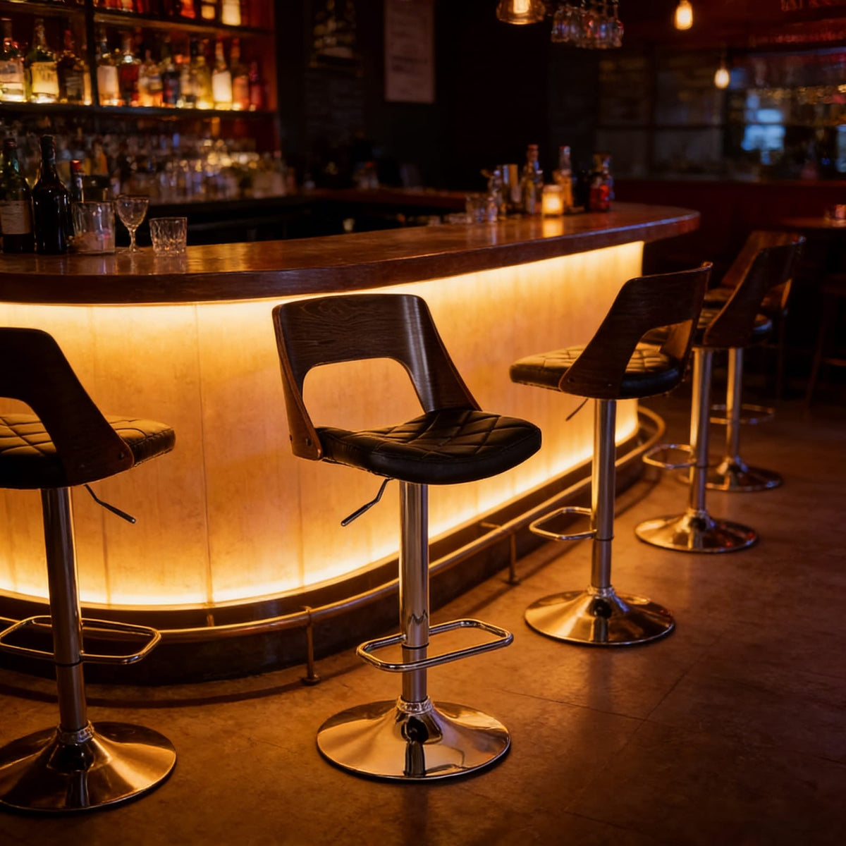 Contemporary Black & Oak Bar Stool - Adjustable Height