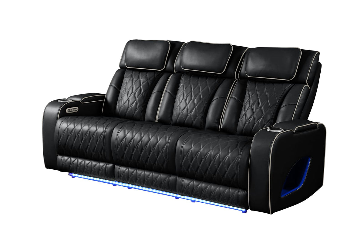 Fortuner Modern Style Recliner 2PC Black Faux Leather Set - Wood Frame