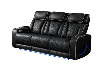 Fortuner Modern Style Recliner 2PC Black Faux Leather Set - Wood Frame