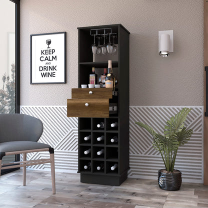 Wenge 12 Bottle Bar Cabinet with Drawers & Shelf for Living Room