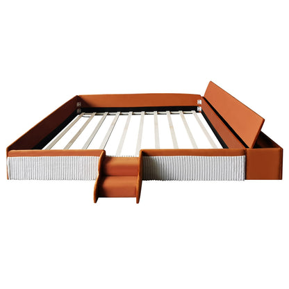 King Size Velvet Daybed with Stairs & Storage Ottoman for Bedroom