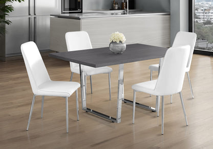Dining Table, 60" Rectangular, Grey Metal & Wood - Perfect for Kitchens and Dining