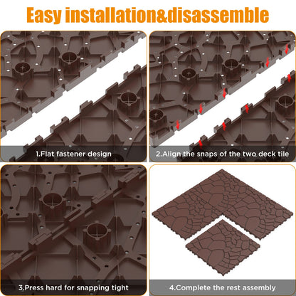 Red+Brown Polypropylene Deck Tiles - 12" DIY Interlocking Patio Flooring