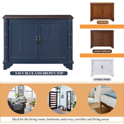 40" Navy Blue Pine Console Table with Storage Shelves for Living Room