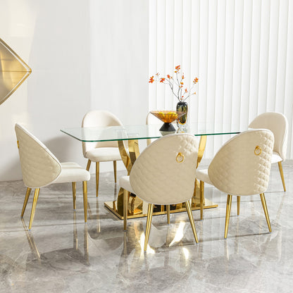 Gold Glass Dining Table - 6 Seats Modern Table