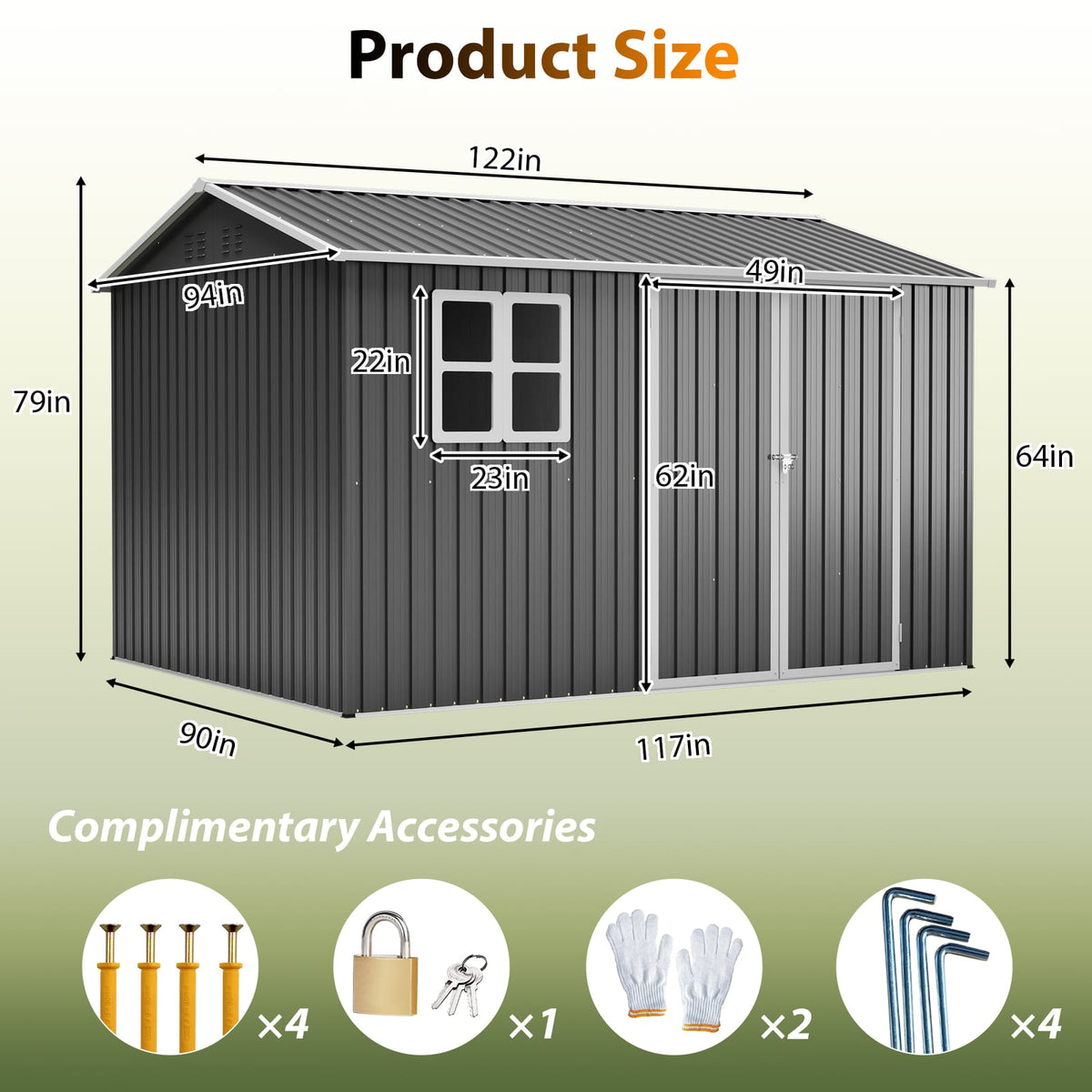 10'x8' Gray Metal Outdoor Storage Shed - Garden Tool Shed