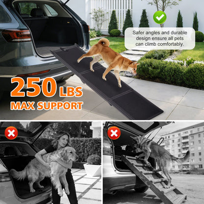 71 Inch Foldable Dog Ramp - Black Polypropylene Pet Ramp for SUVs & Trucks