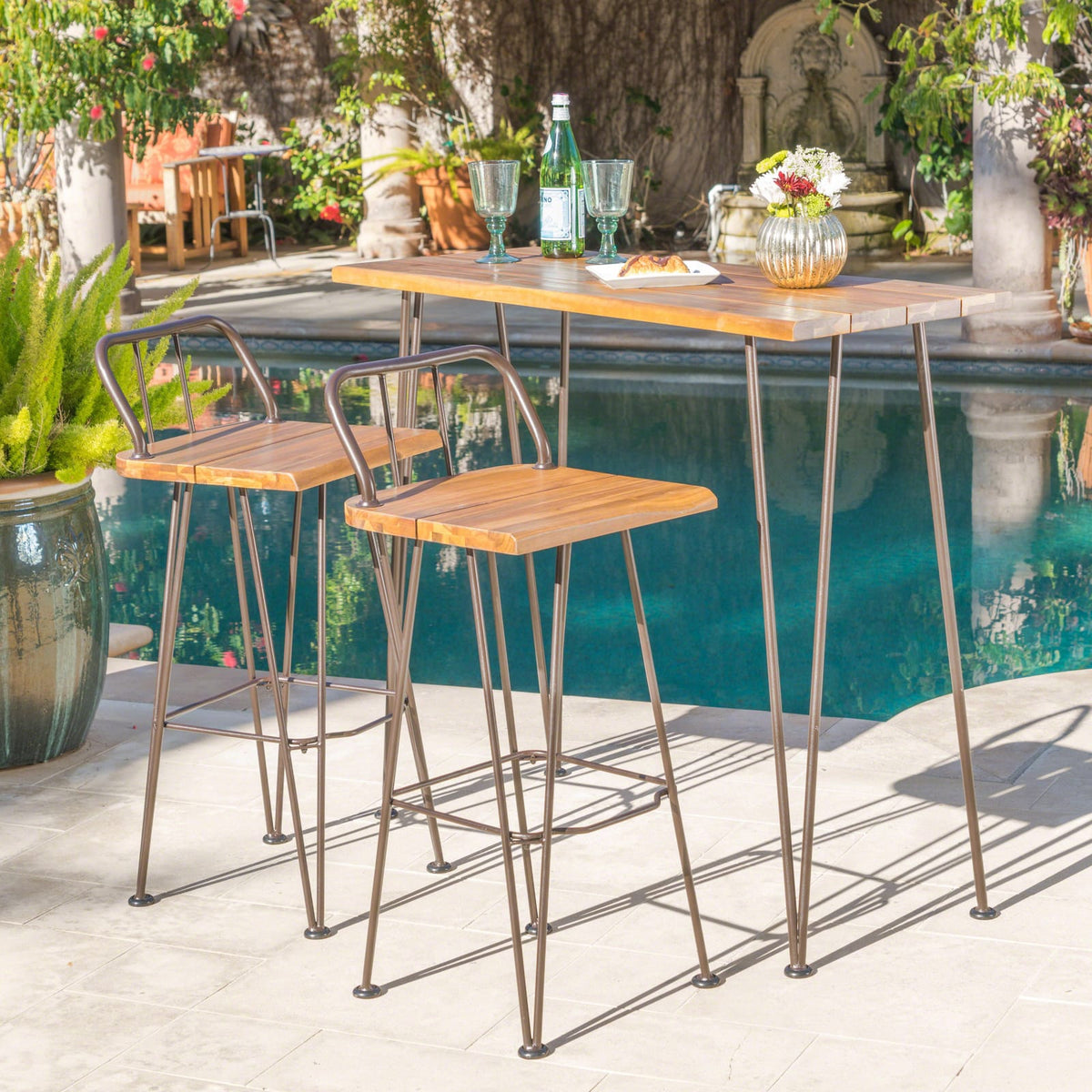 DENALI Industrial Acacia Wood Bar Set - 2 Stools, Brown