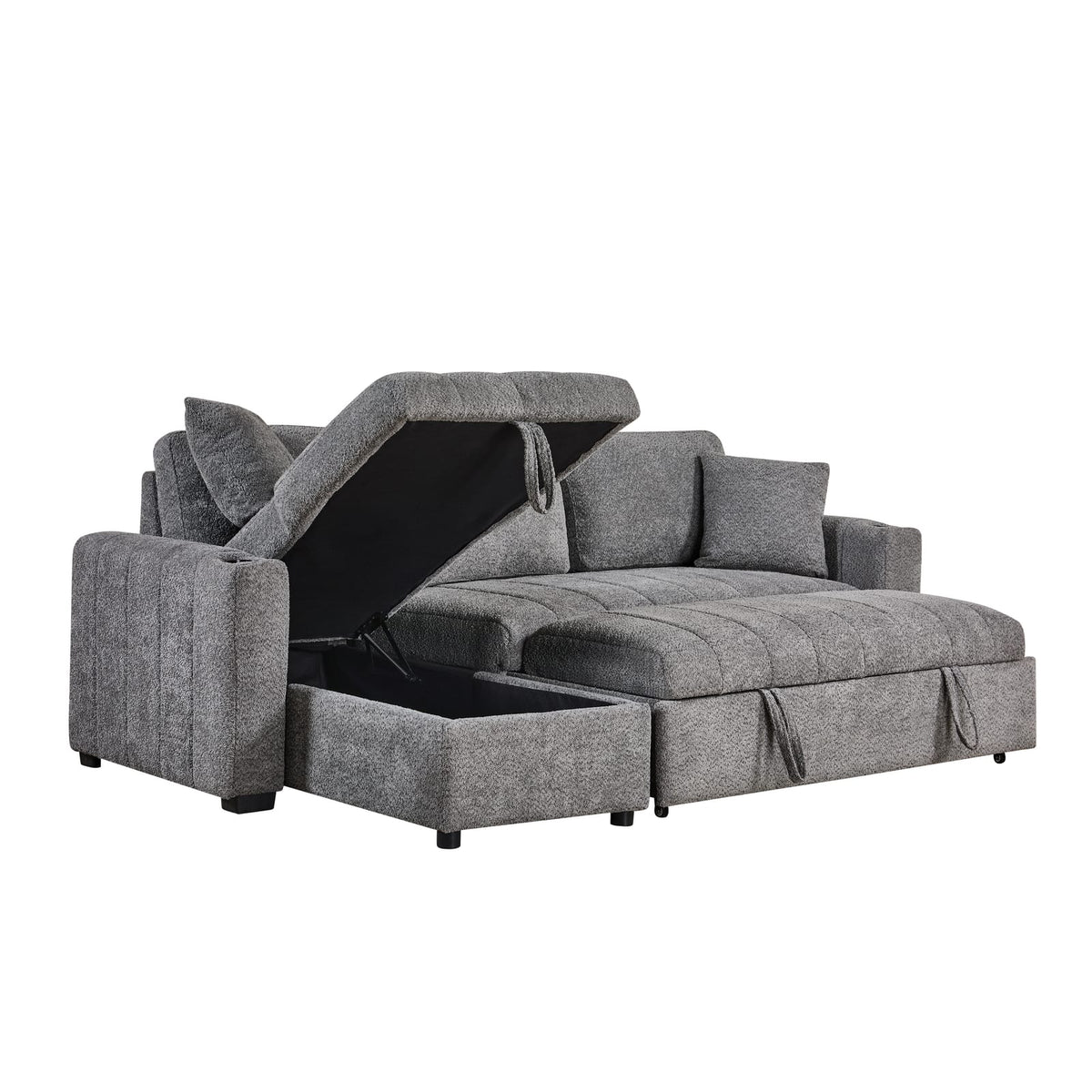 Gray Boucle 3 Seat Sectional Sofa with Sleeper