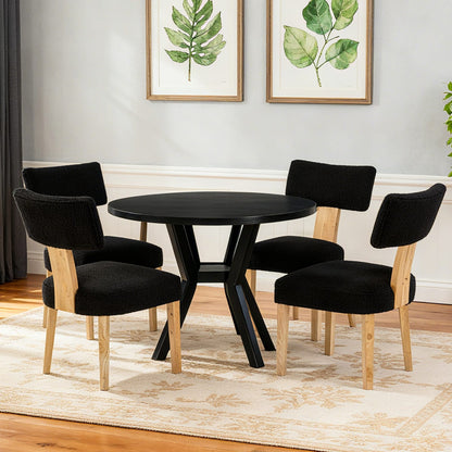 Acacia Wood Dining Chair with Beige Teddy Fleece Cushion for Living Room
