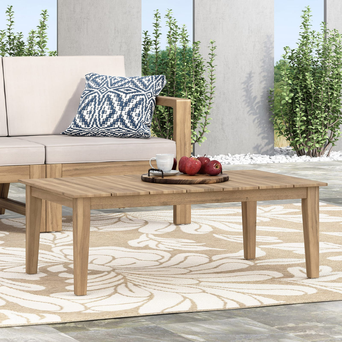 Acacia Wood Outdoor Coffee Table - Light Brown, 39.5" L