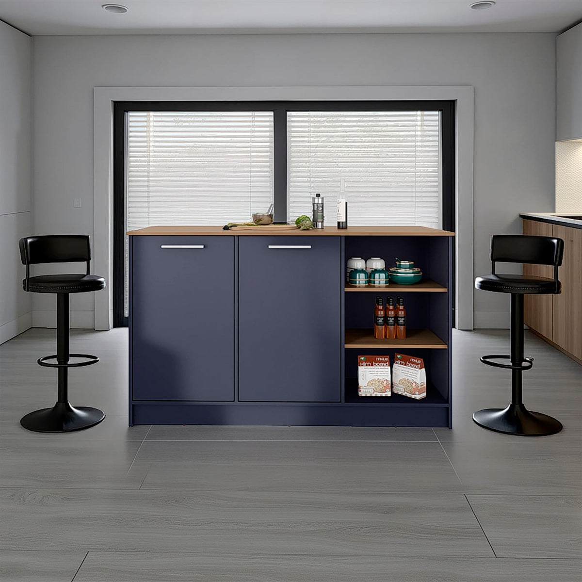 Multicolor Kitchen Island with Storage Shelves for Dining Room