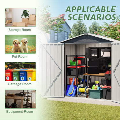 Gray Metal Garden Storage Shed 6x4 FT with Lockable Door for Backyard