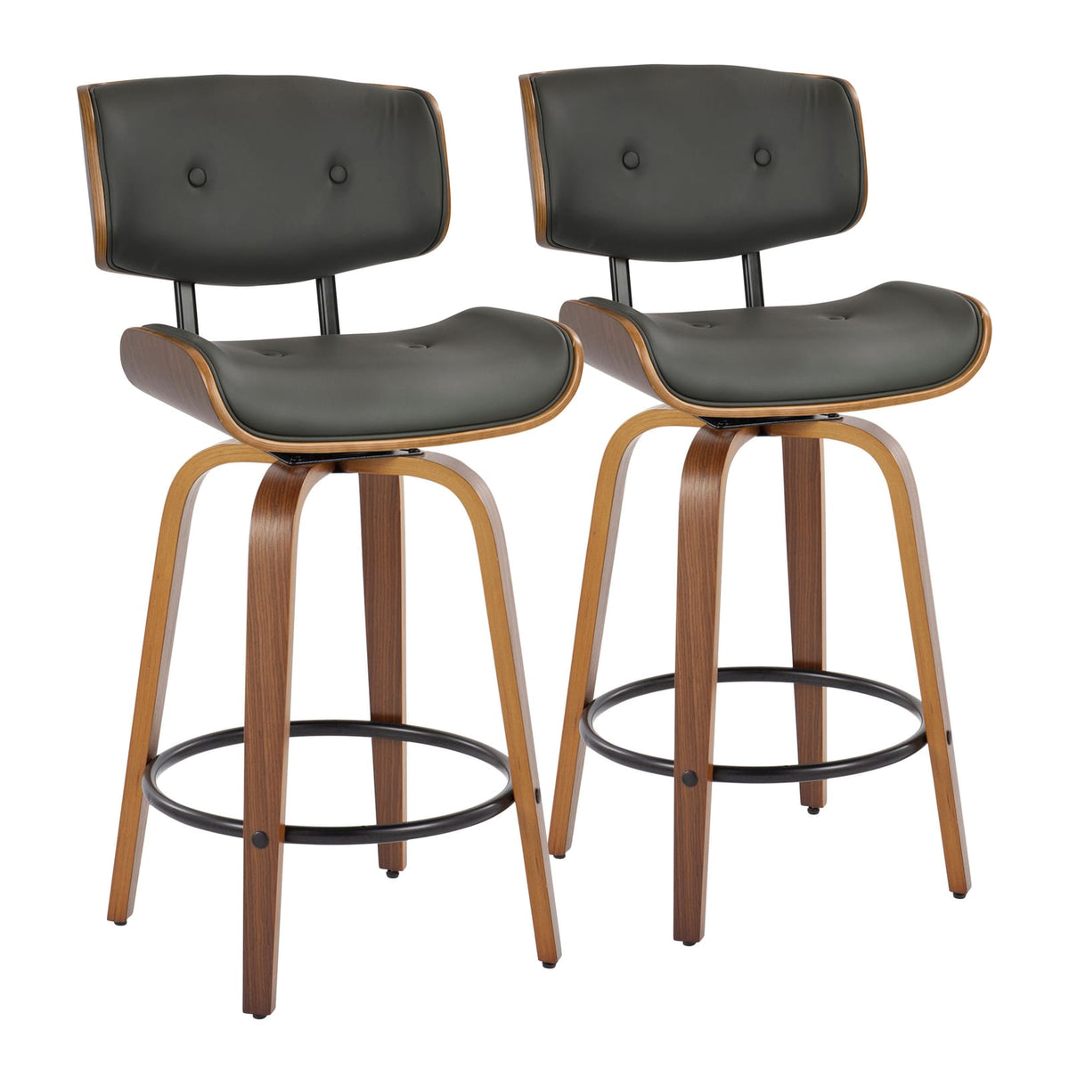 Grey Faux Leather Counter Stools - 2 Swivel Stools