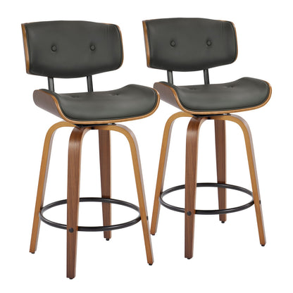 Grey Faux Leather Counter Stools - 2 Swivel Stools