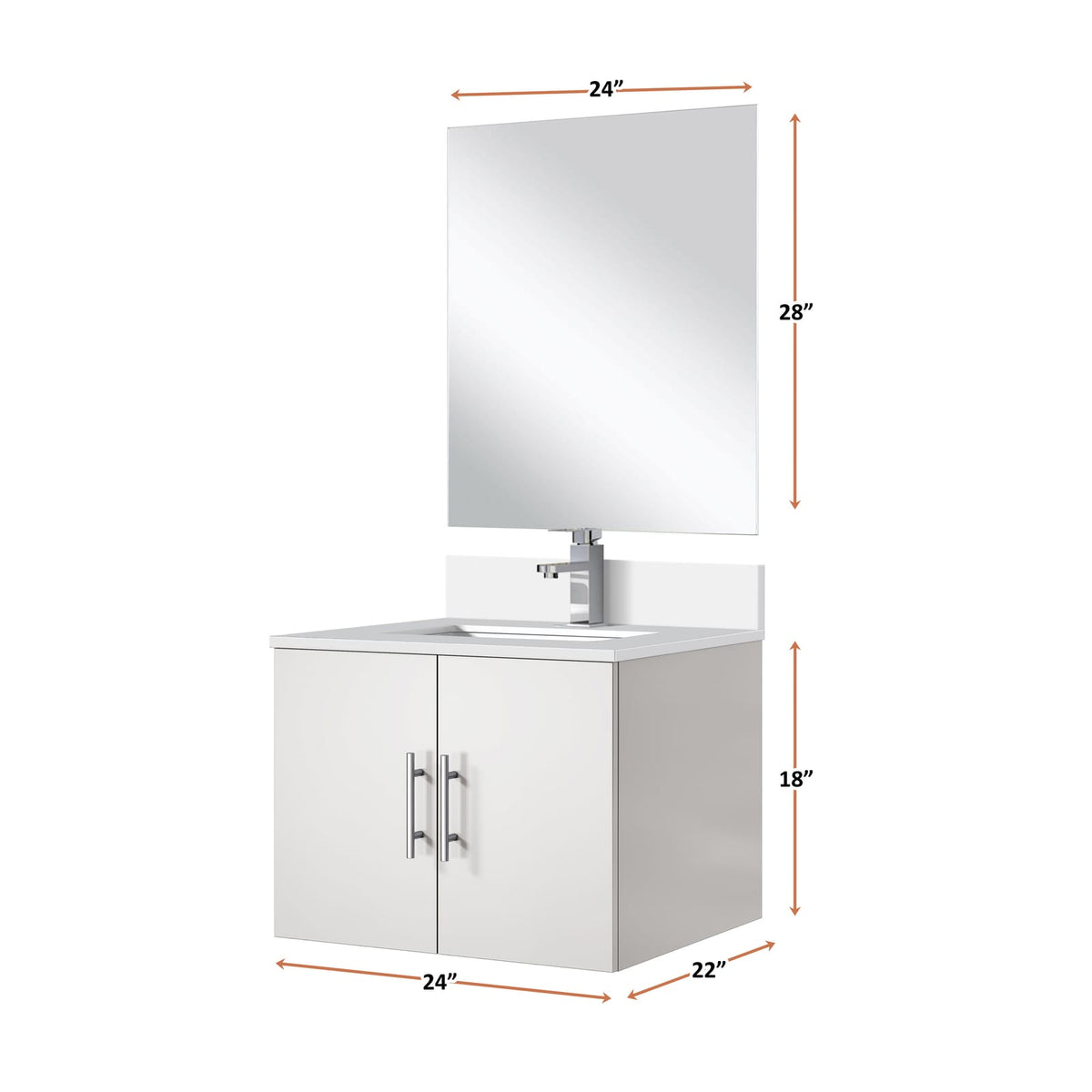 Glossy White Bathroom Vanity Cabinet for Modern Renovation 24 inch