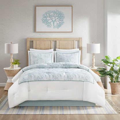 King Cotton Comforter Set - White Seashell Embroidery