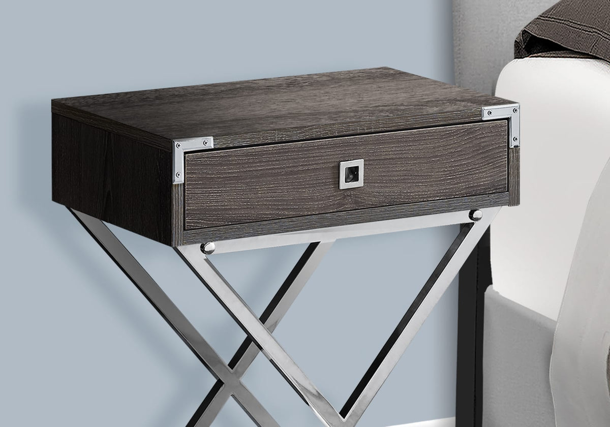 Taupe MDF End Table with Storage Drawer for Bedroom Nightstand for Living Room
