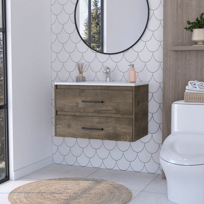 Dark Brown Wall Mounted Bathroom Vanity with 2 Drawers