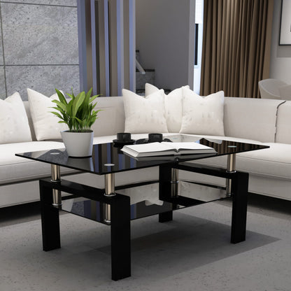 Black Glass Coffee Table - Storage Side Table