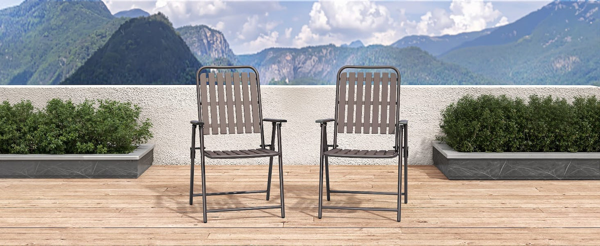 Antique Brown 2 Person Folding Patio Set for Garden and Poolside