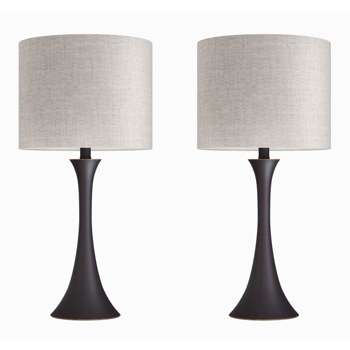 24" Contemporary Metal Table Lamp Set - Oil Rubbed Bronze & Linen