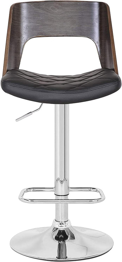 Contemporary Black & Oak Bar Stool - Adjustable Height