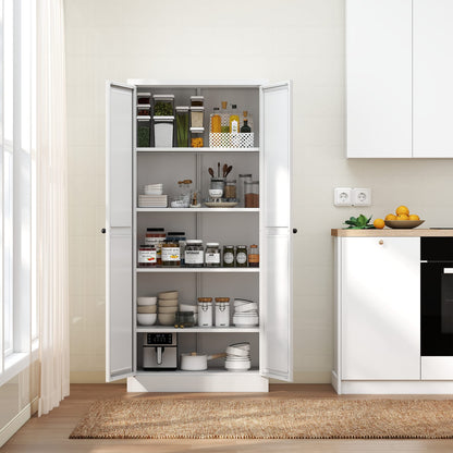 61" White Metal Kitchen Pantry Cabinet - Adjustable Storage