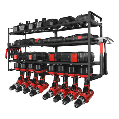 Power Tool Organizer Wall Mount - 4 Tier Storage Rack Black