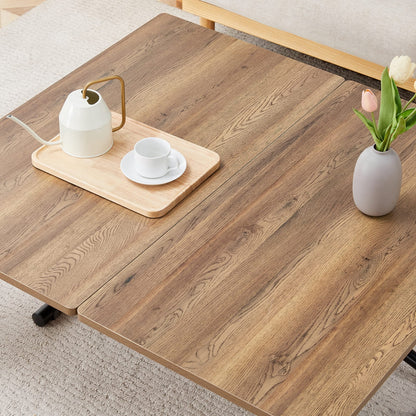 Adjustable Lift Table - Black & Natural Wood MDF for Living Room
