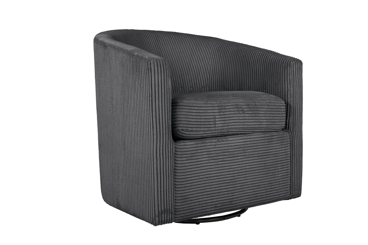 Dark Gray Corduroy Accent Chair - Plush Upholstered Swivel