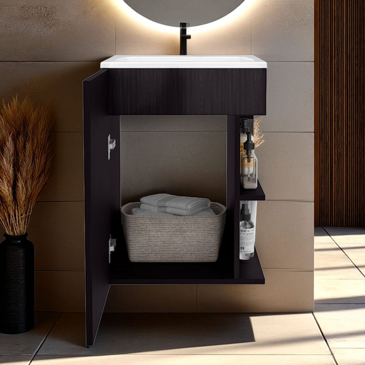Natural Oak 2-Shelf Vanity Cabinet - Compact Storage for Bathroom