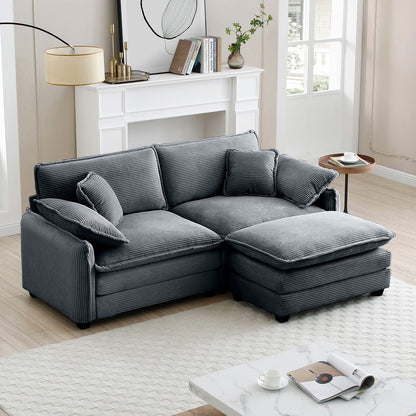 Grey Corduroy 2-Seat Sofa with Footstool - Perfect Living Room Addition