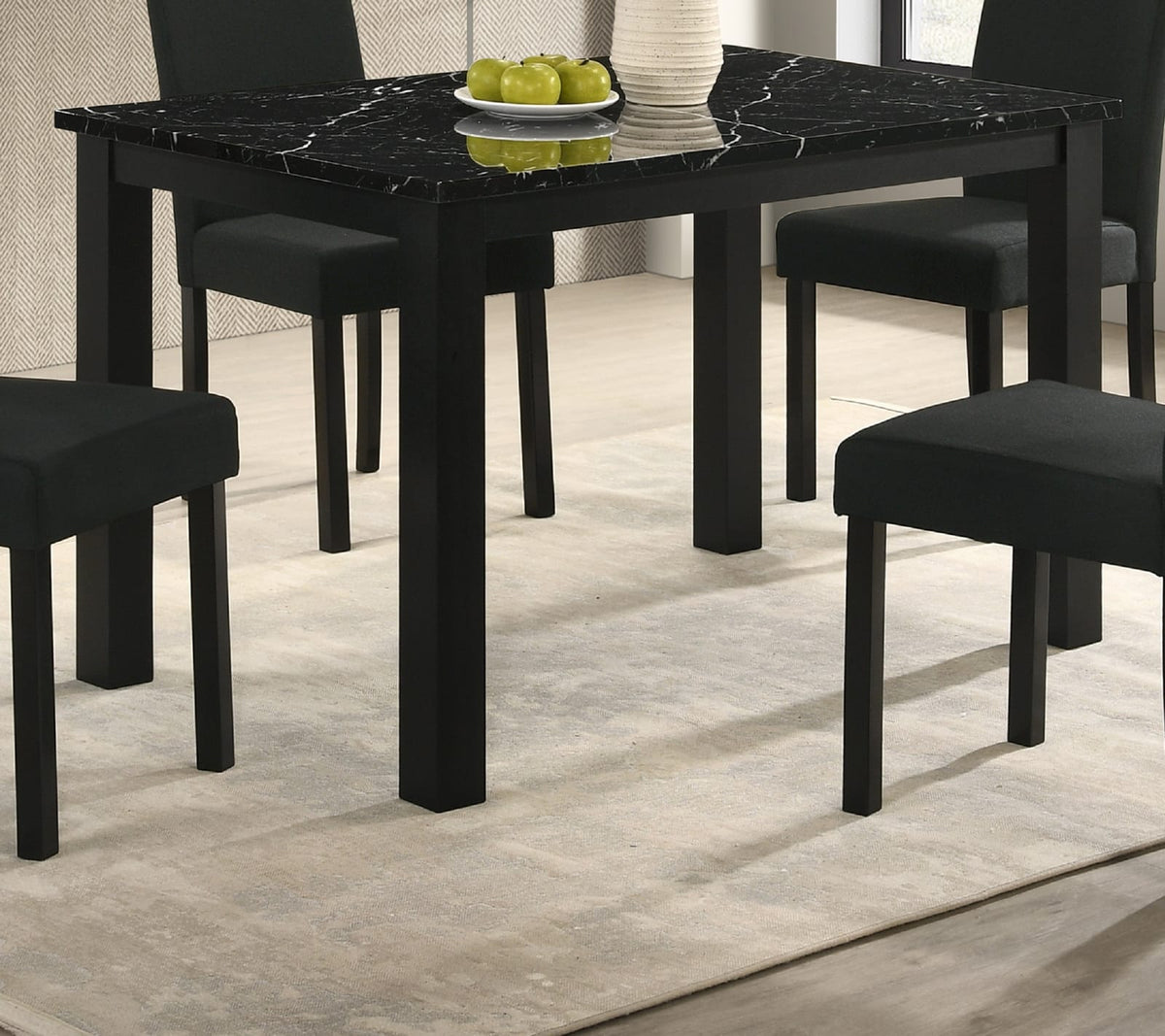 Black Faux Marble Rectangular Dining Table - Seats 4