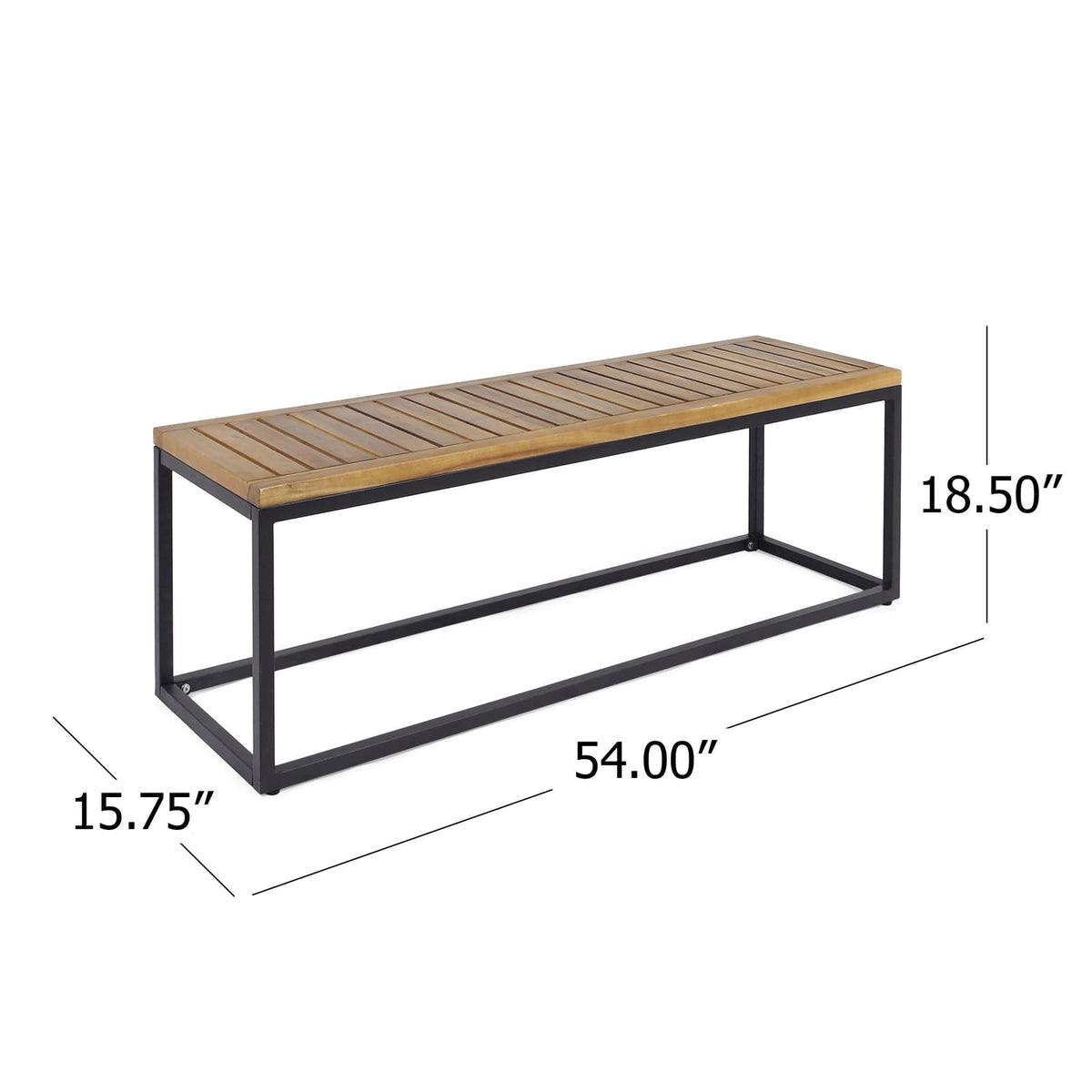 JECO Industrial Acacia Wood Bench - Teak & Black
