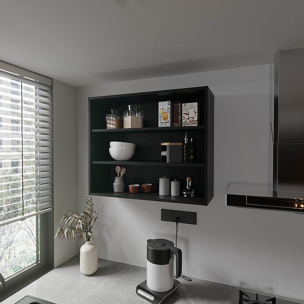 Black Engineered Wood Kitchen Wall Cabinet - 34.6" Wide
