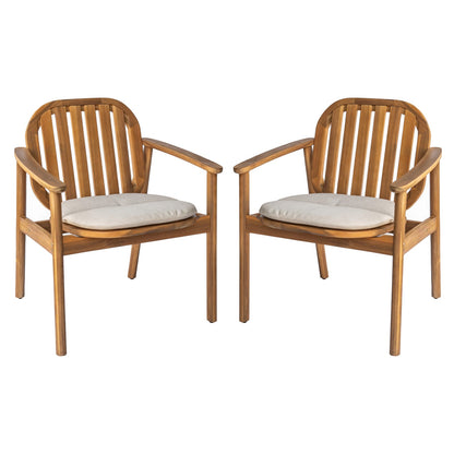 Teak Acacia Wood Patio Dining Chairs with Cushions - Set of 2