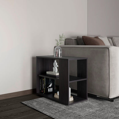 Black Engineered Wood Side Table - 2 Shelves for Living Room