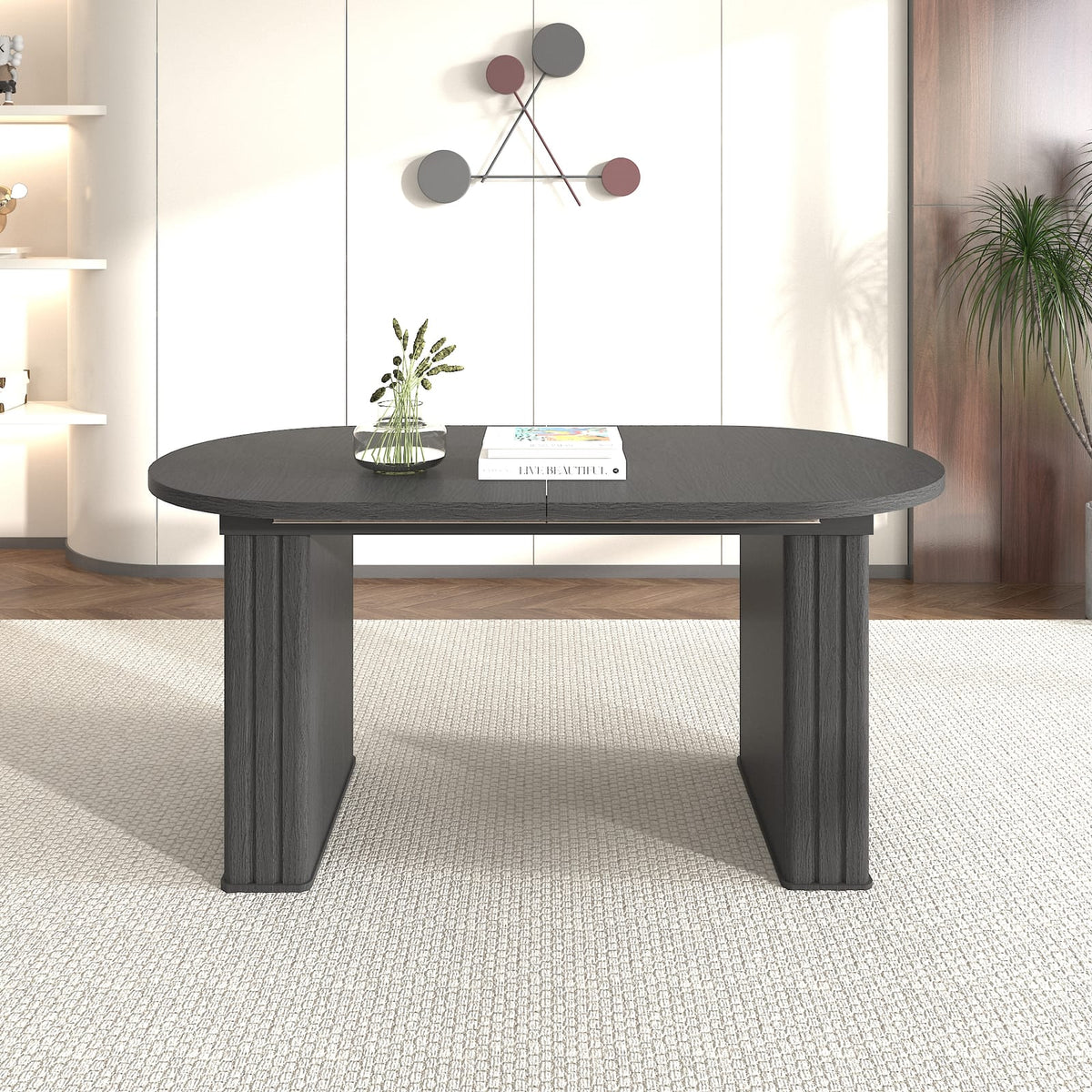 Extendable Black MDF Dining Table for Kitchen or Dining Room